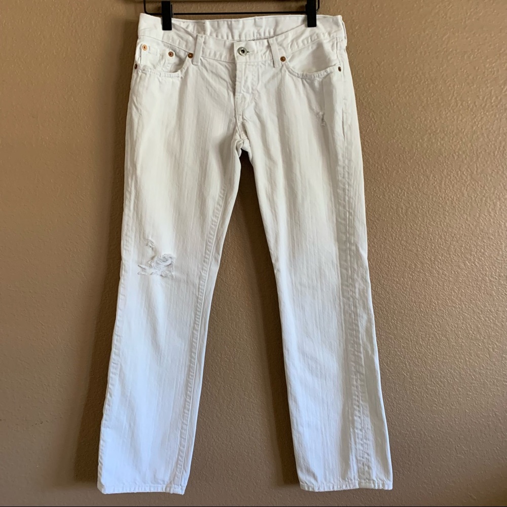 Lucky Brand Cuffed Dream Cropped White Distressed Jeans Size 4